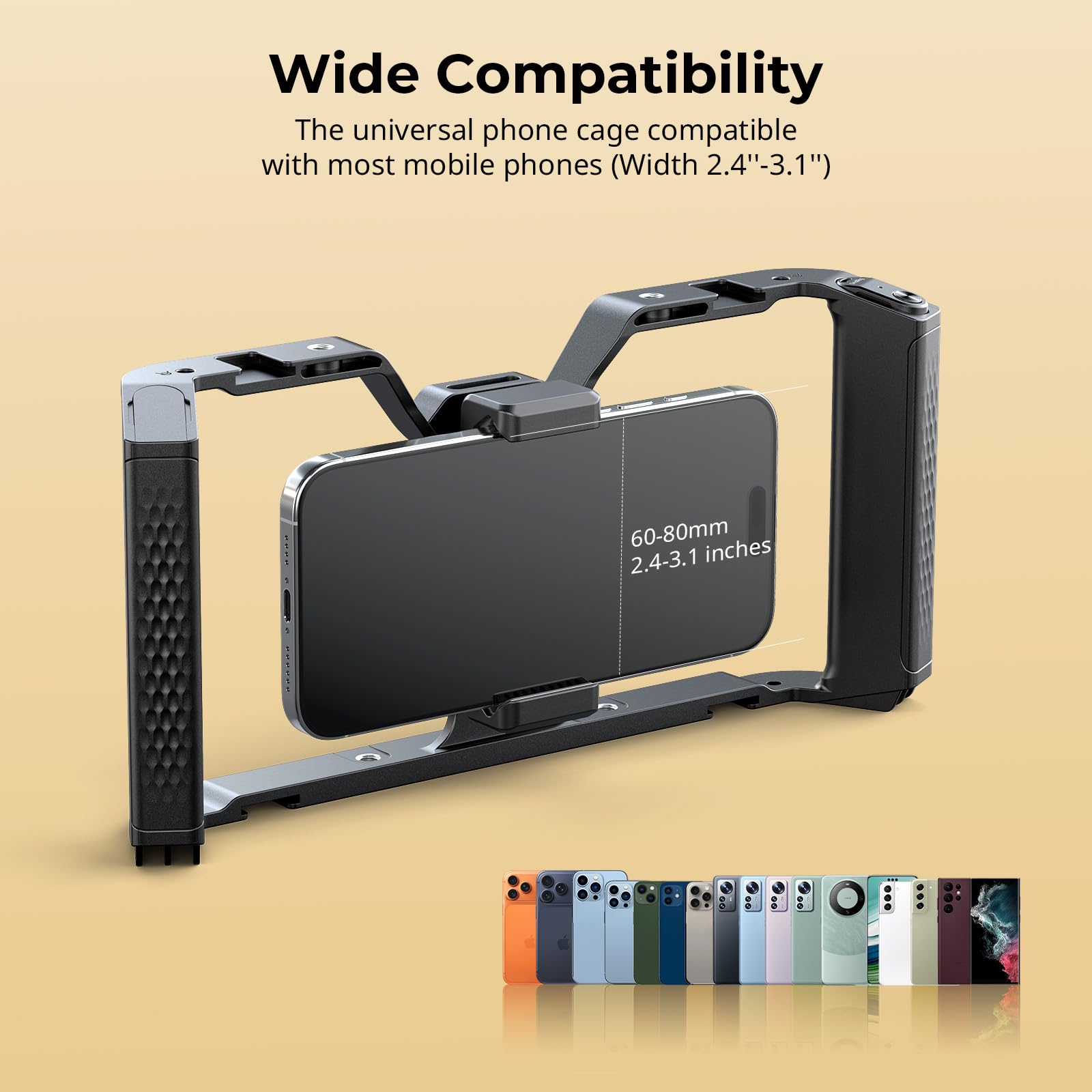 SMALLRIG IG-01 IntegraGrip Universal Phone Cage con Controller Wireless WR-06, Design V-Mount, Attacchi Cold Shoe, Fori Filettati da 1/4"-20, Presa QD, Adatto per iPhone e Android - 5356