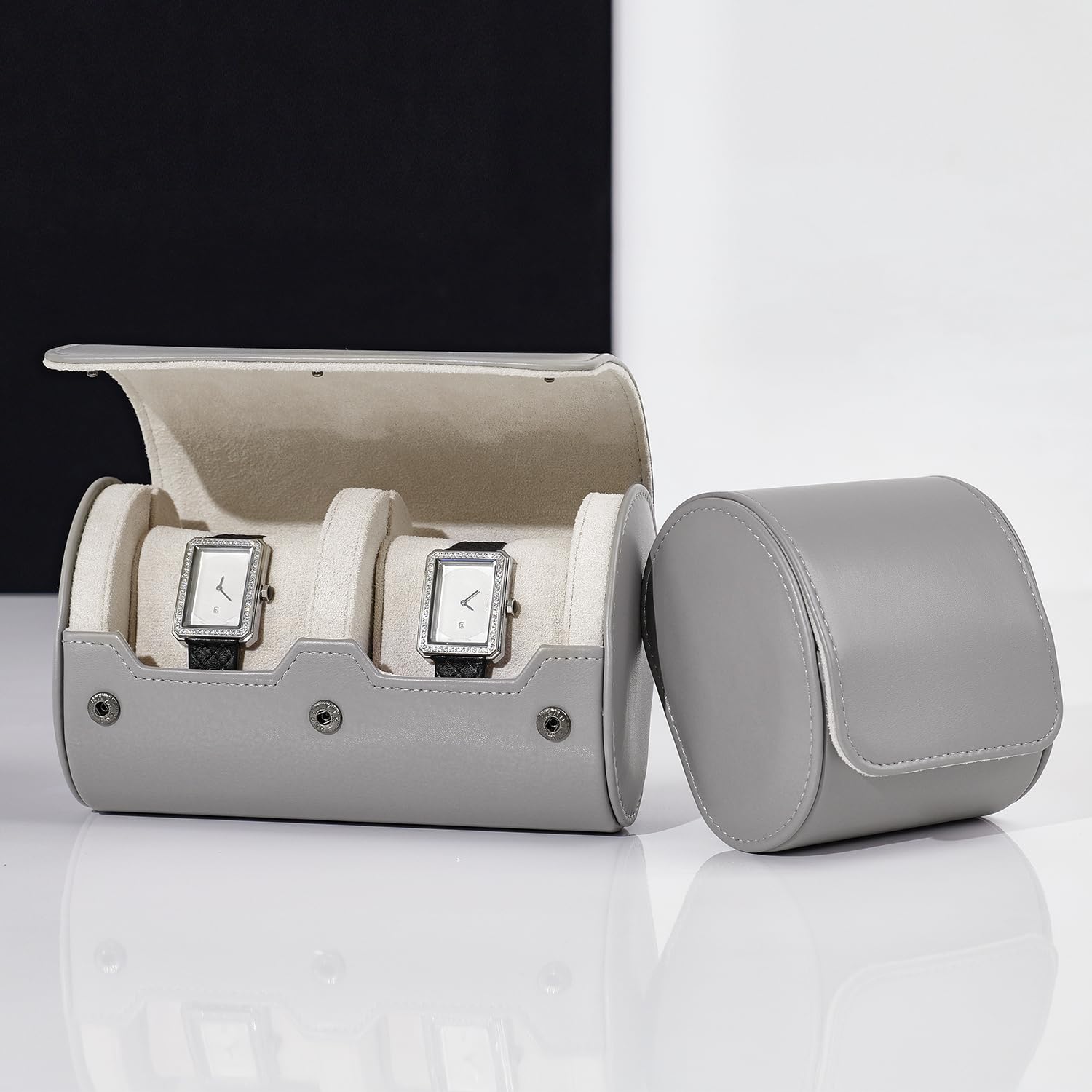 Scatola per Orologio Singolo Grigio Chiaro, Custodia da Viaggio compatta con Cuscino Rimovibile.