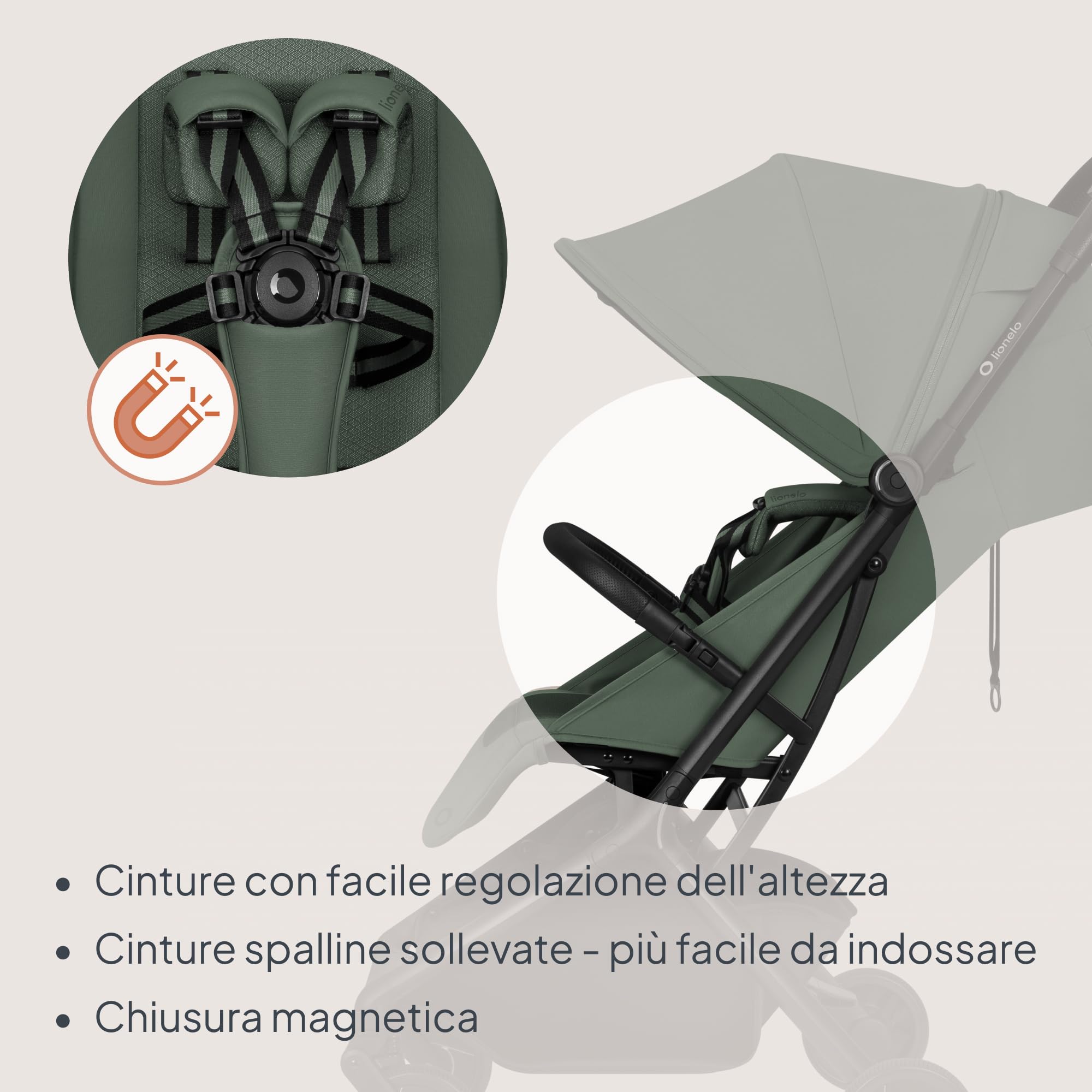 Lionelo Sia Flex Passeggino 2 in 1 (0-4 anni, 0-22 kg) Navicella Pieghevole | Ultraleggero, Compatto da Città, Chiusura con una Mano, UPF50+, Ventilazione 3D, Fibbia Magnetica, Posizione Sdraiata