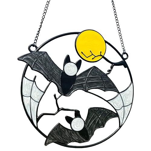 Stained Enamel and Metal Bat Moon Suncatcher Window Panel Wall Hanging Ornaments Halloween Horror Home Decorations