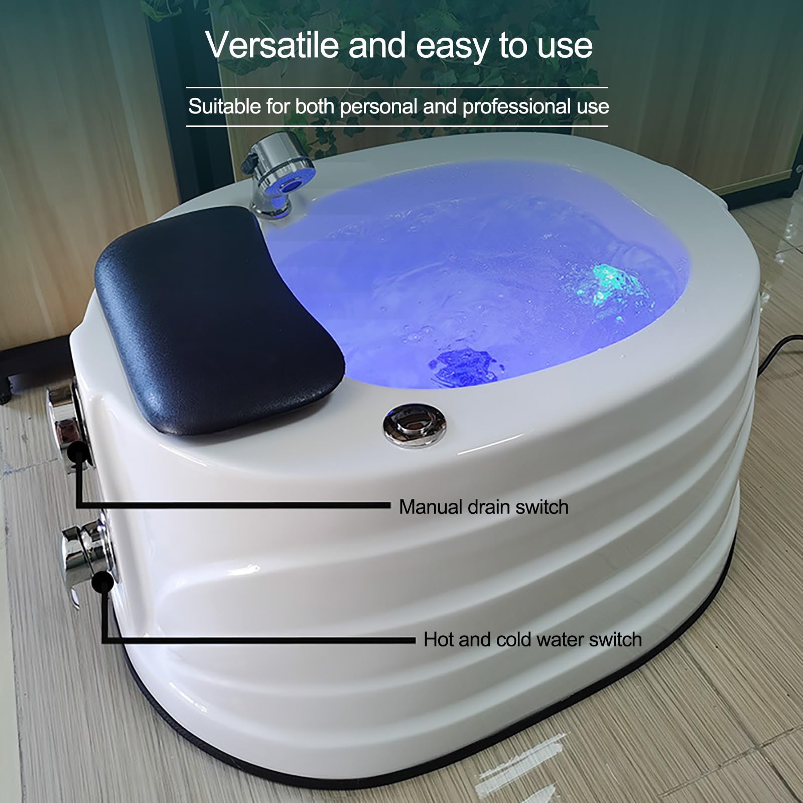Pedicure wanna spa kąpiel stóp akrylowa głębokie spa pedicure miska z pedicure podnóżek, regulowana temperatura z masażem kolorowa lampa do hotelu, kąpieli stóp klubu