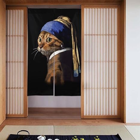 Amazon のれん 真珠の耳飾りの猫 暖簾 間仕切り 北欧 遮光 暖簾 ドアカーテン 壁飾り 部屋 仕切りキッチン 目隠し 玄関 階段カーテン キッチン リビング 洗面所 台所 浴室 出入口 引越し祝い 新築祝い 143 86cm丈 のれん オンライン通販