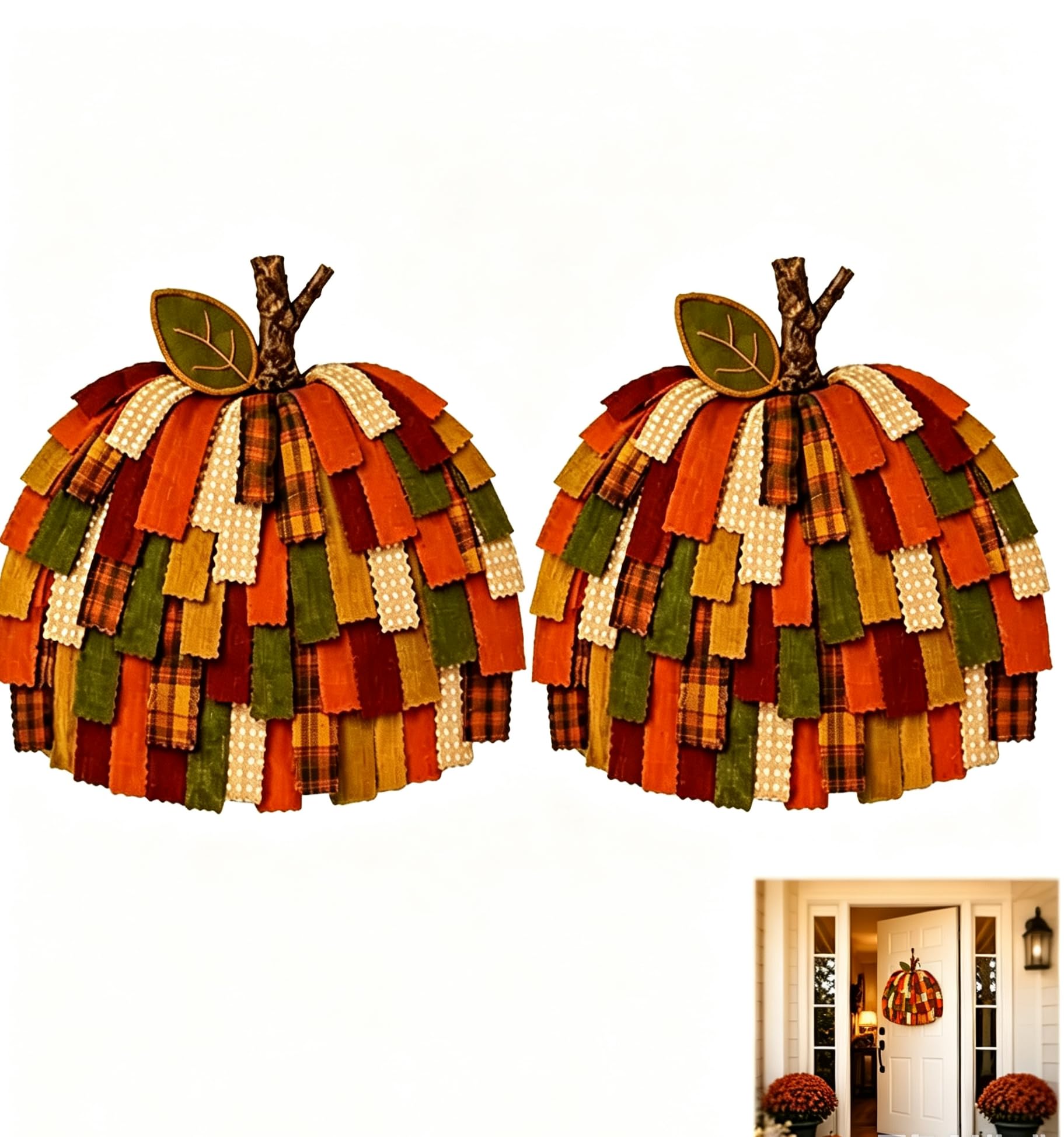 Handmade Patchwork Pumpkin Door Hanger Rustic Farmhouse