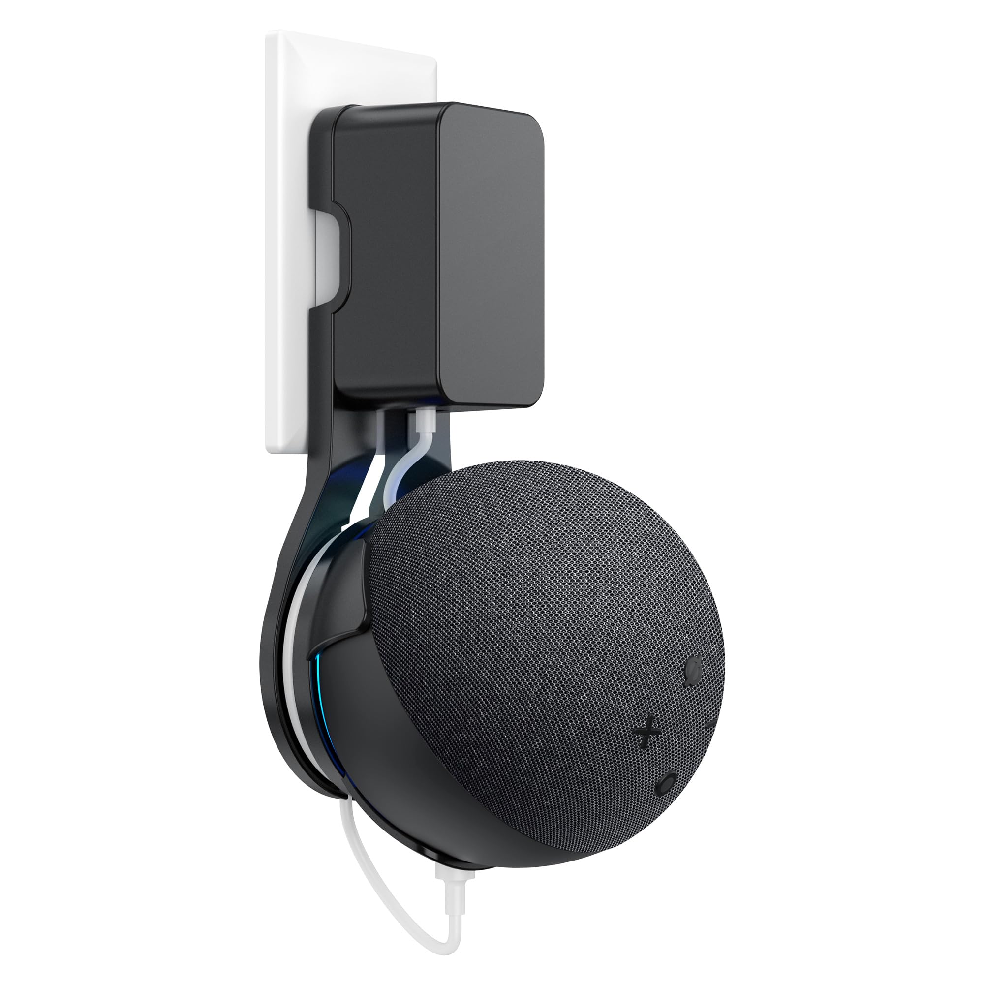 PlusAcc Steckerhalterung für Dot 5 Gen und Google - Wandhalterung mit integriertem Kabelmanagement zum Verstecken der Kabel, Steckdosenhalterung für Wohnzimmer, Schlafzimmer und Küche (Schwarz)