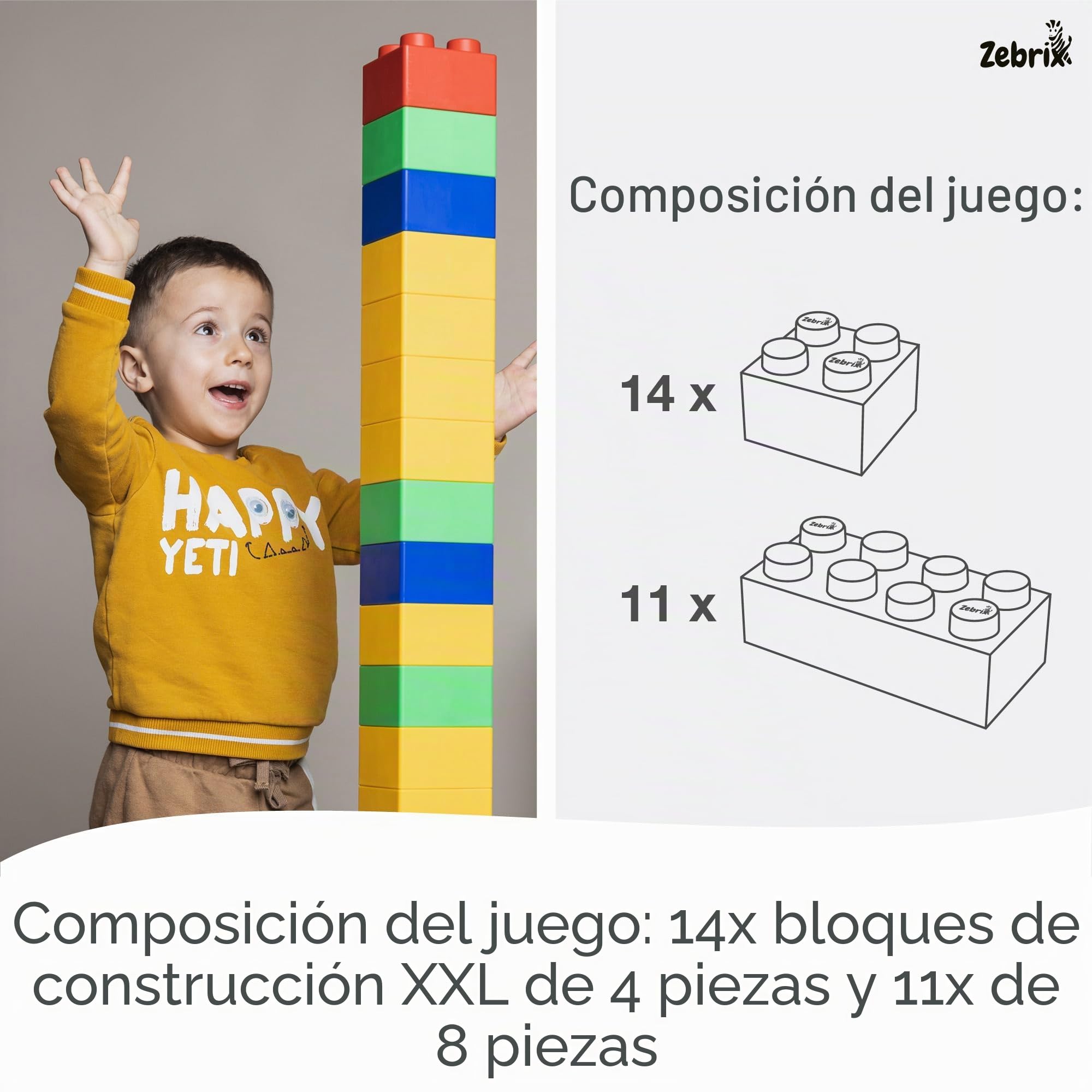 XXL 25 piezas de construcción 7 colores | Grandes bloques de construcción en rosa, celeste, naranja, rojo, verde, azul y amarillo - (25 piezas) | Para bebés y niños | Fabricado en Alemania