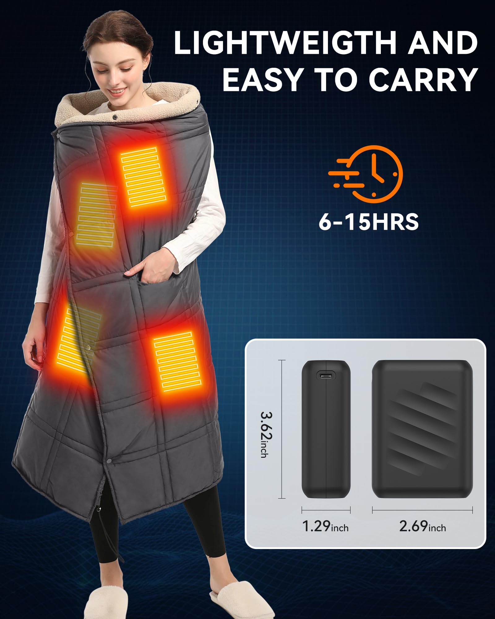 FERNIDA Batterie externe 20 000 mAh - Fonction de charge rapide - Avec ports DC, USB et Type-C - Pour vêtements chauffants, banque de batterie externe portable pour gilet chauffant, pantalon et