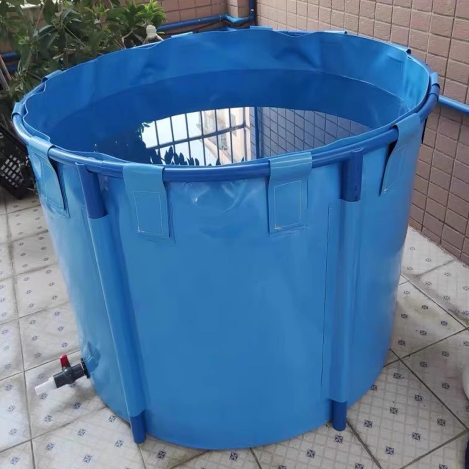 Piscina per pesci in tela fuori terra, vasca rotonda in PVC ispessimento con telaio resistente, grande stagno pieghevole in plastica resistente stagno per la coltura dell'acqua (1,8 x 0,6 m)