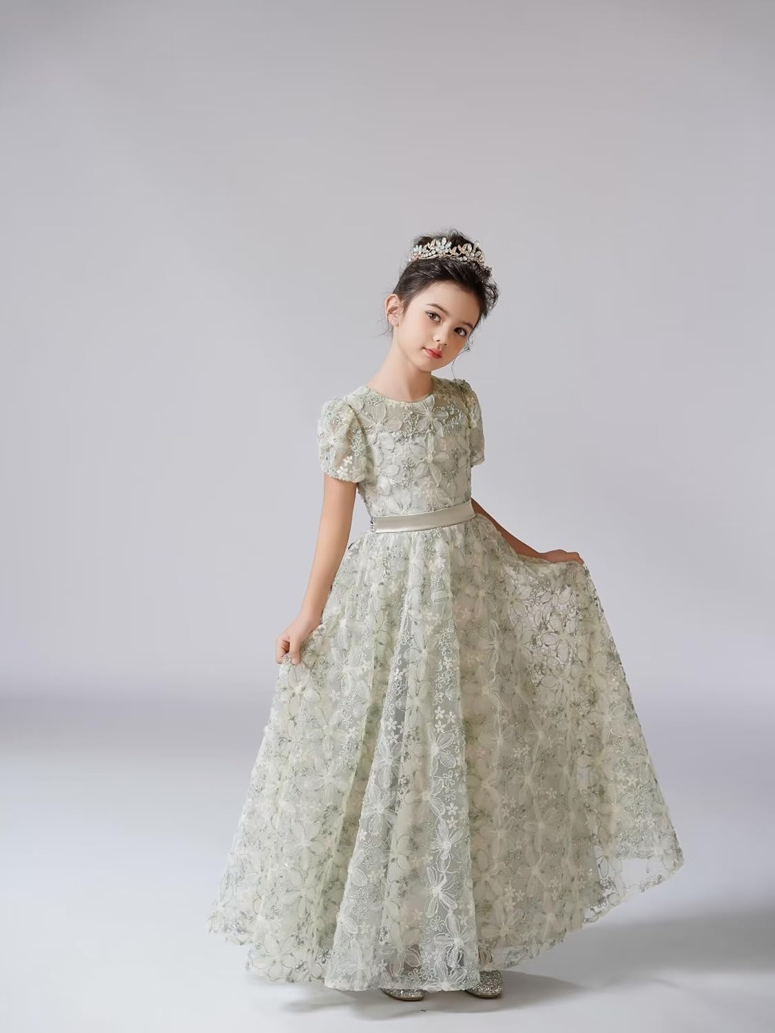 dideyttawl Flower Girls Dress A-Line Floral Junior Bridesmaid 3D Embroidery Lace Appliqued Dress 754 - Image 2