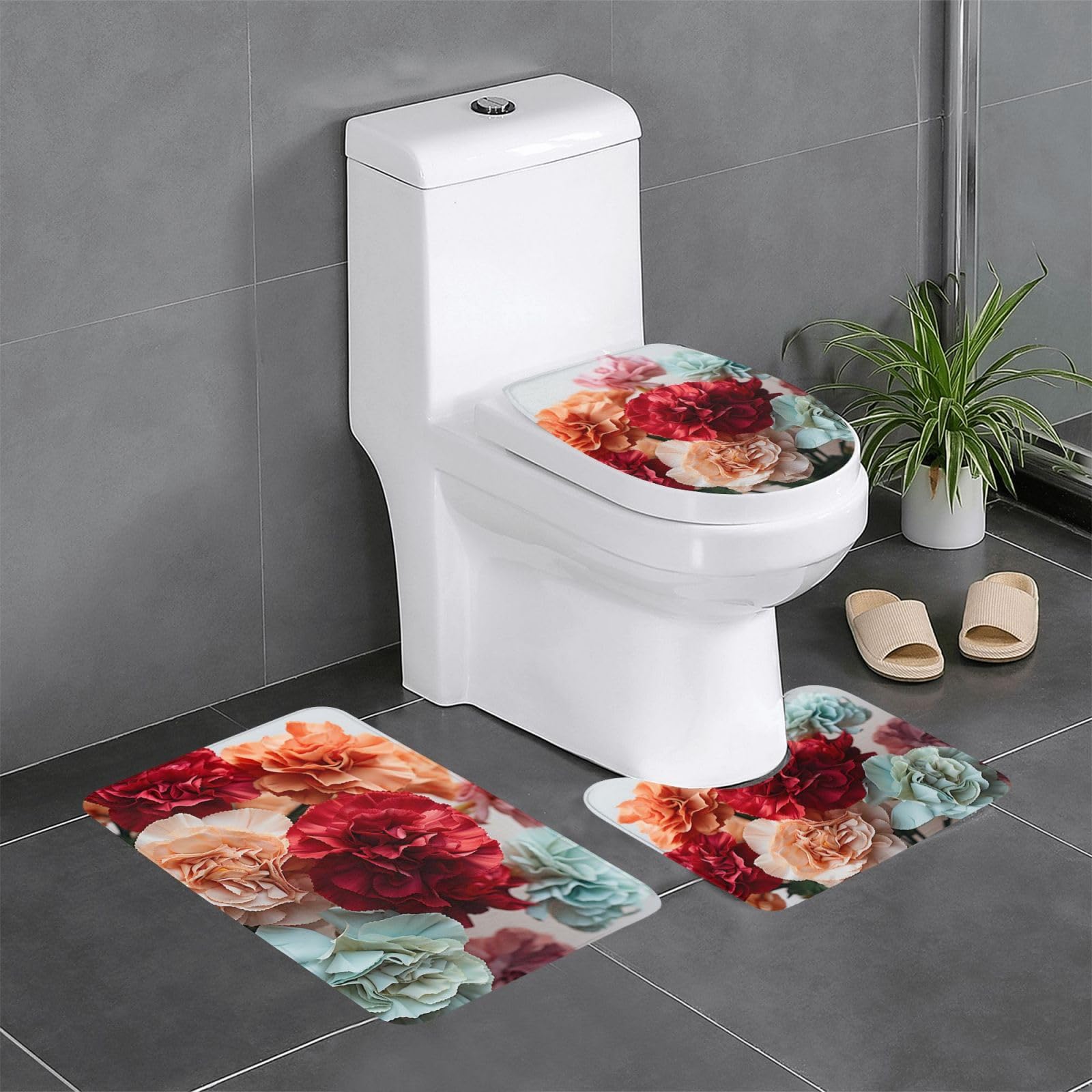 Œillets colorés carpettes de toilette 3pcs avec tapis contour WC