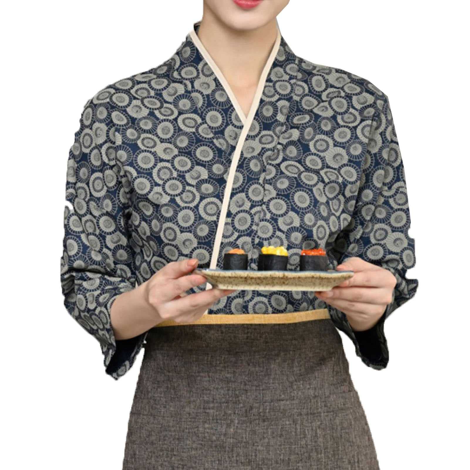 Chaqueta Hostelería Unisex de Estilo Japonés, Respirable Uniforme de Trabajo de Cocinero para Sushi, Izakaya, Yakiniku
