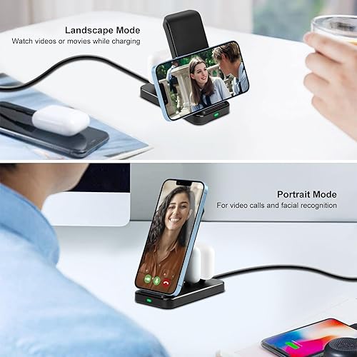 Miniatura 7 de Soporte de carga inalámbrico 2 en 1 Fast Max de 15 W Qi para iPhone 1615141312ProMaxPlusUltra, Airpods 123Pro12, estación de carga para Samsung
