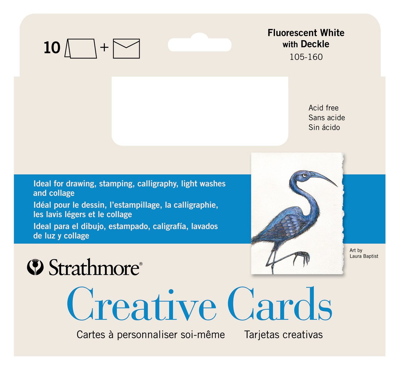 Pro-Art Paper Strathmore Cards and Envelopes 5-inch x 6.875-inch 10 kg-Fluorescent White W/Deckle