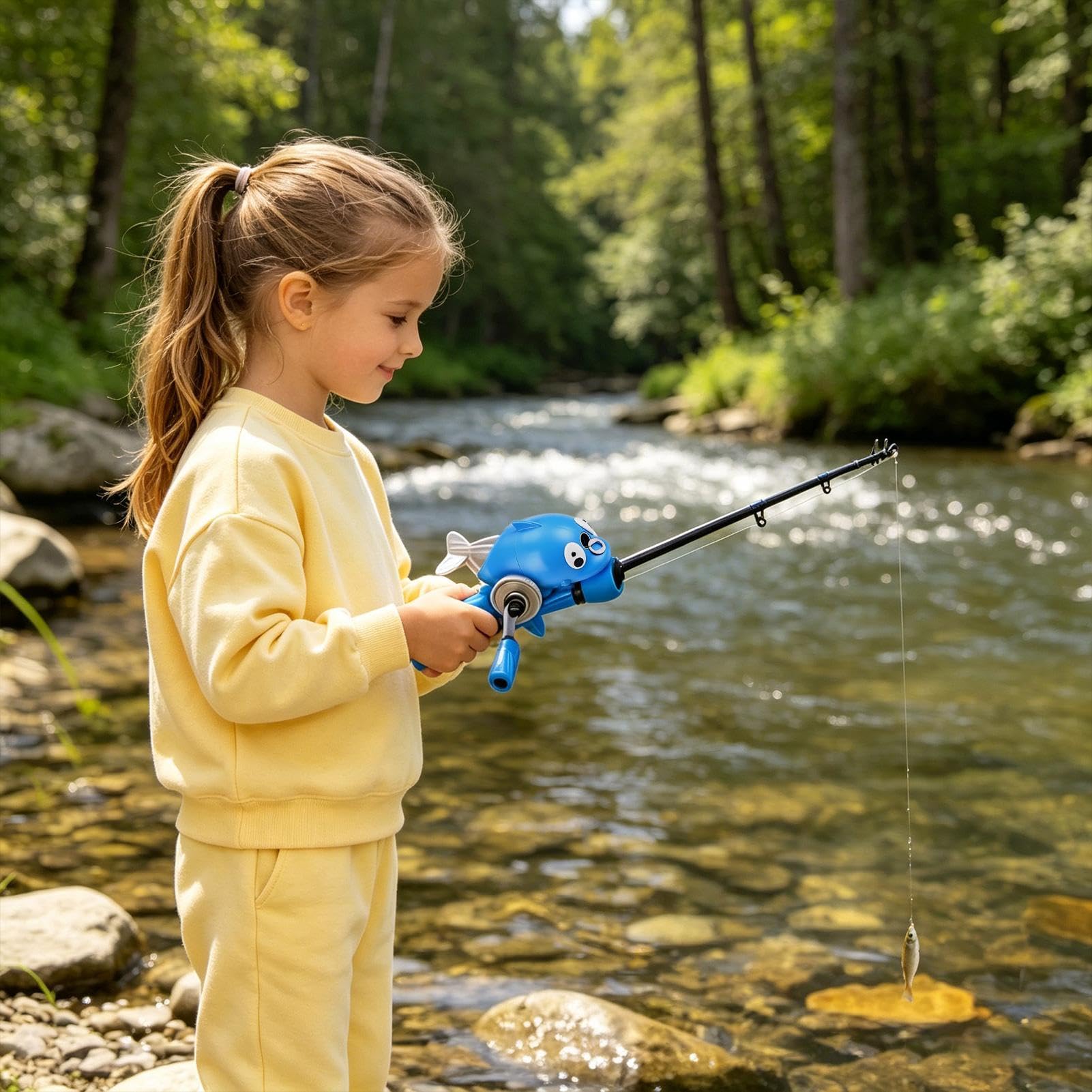 Canne À Pêche Enfant Télescopique avec poignée antidérapante Portable