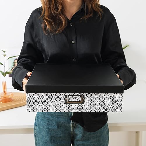 Miniatura 3 de Soul & Lane Cajas de almacenamiento decorativas en blanco y negro con tapas para organizar, juego de 3 cajas de almacenamiento jumbo para álbumes de