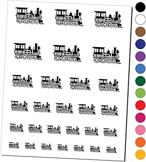 Classic Vintage Locomotive Train Steam Engine Temporary Tattoo Water Resistant Fake Body Art Set Collection - Black (One Sheet)