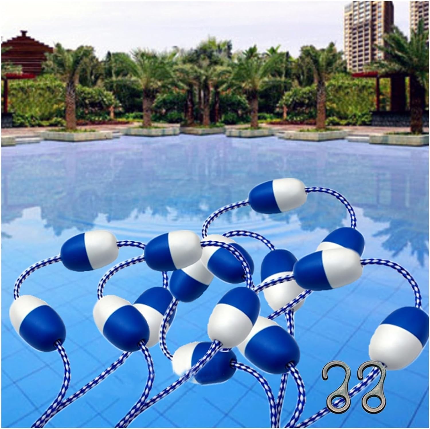 JKJZSALJ Pool Safety Hook Pool Buoy Nylon Rope With Hook, Pool Safety Divider Rope Plastic Buoy Line For Waterways And Beaches,Blue+white,6m/19.7ft