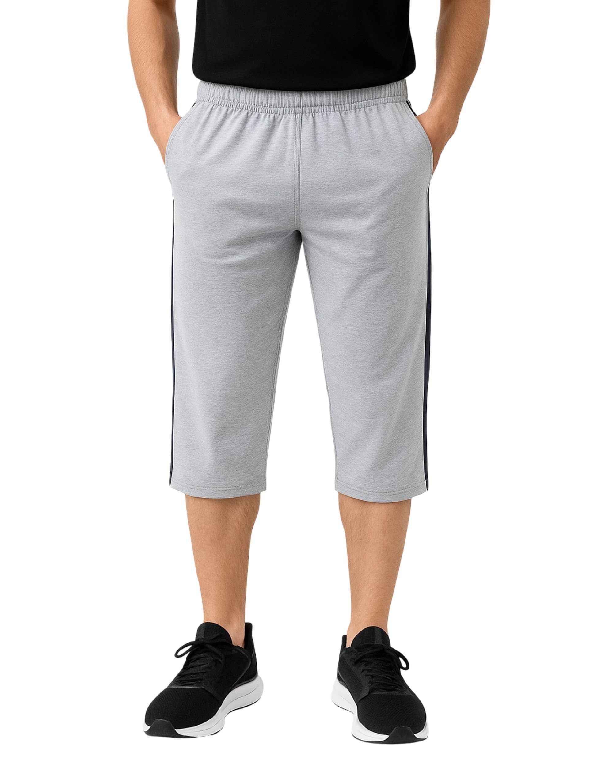 Cotton 3/4th Pants for Men with Deep Side Zipped Pocket | Capri Pants for Men Summer Casual Long Shorts | Gym, Travel, Nightwear, Sportswear & Outdoor Capris