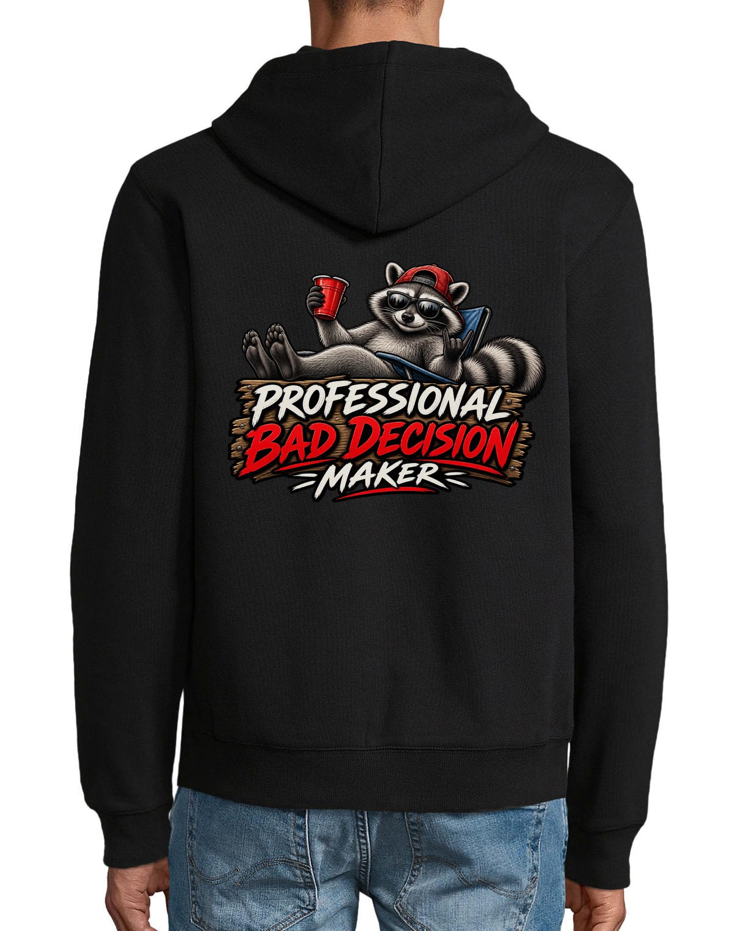 Relaxed Raccoon Making Bad Decisions bluza z kapturem mieszanka bawełny na zamek bluza z kapturem czarna