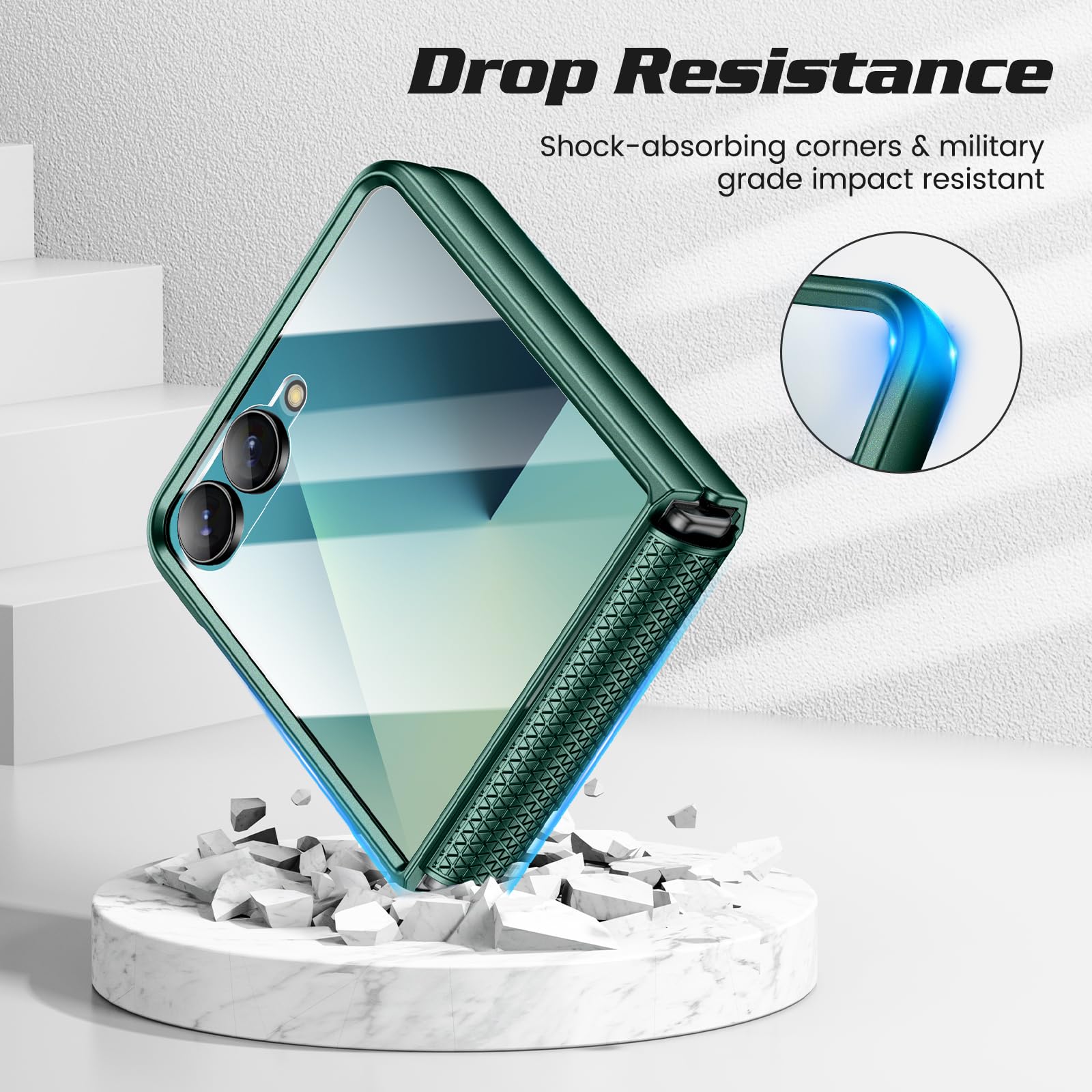 Doeshine Custodia per Samsung Z Flip 7(Non per Flip 7 FE), Protezione Dello Schermo Posteriore e Cerniera, Slim Fit, Stylish Texture, Hard Shockproof protettiva Cover per Galaxy Z Flip 7 2025(Verde)