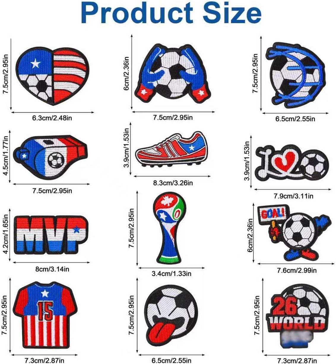 12PCS Soccer Iron on Patches 2026 World Cup Theme US Flag Football Embroidered Patch American Sports Appliques for Clothing Trucker Hat Jerseys Caps Jacket Backpack Fan Gear Team Decor DIY Repair image 2