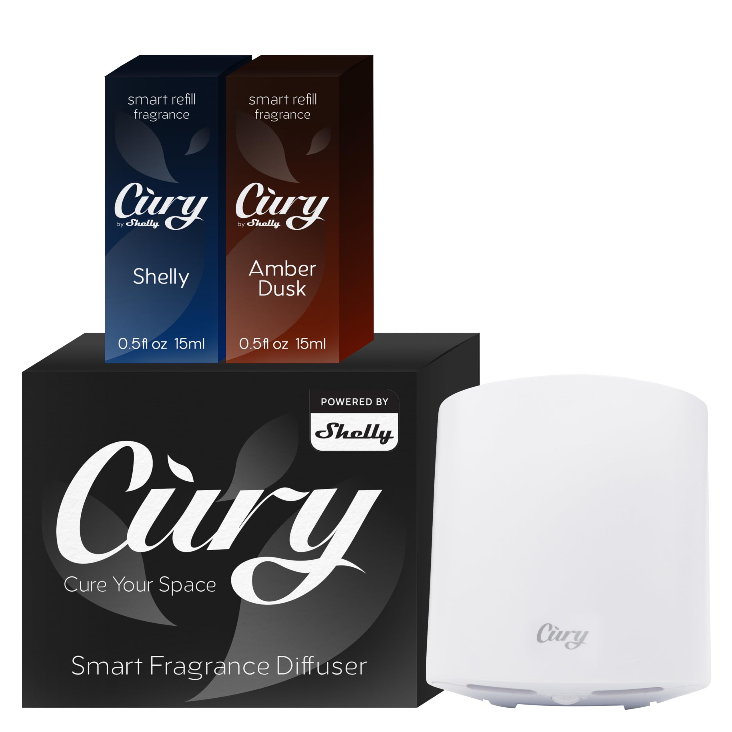 Cury by Shelly - WLAN Smart Lufterfrischer mit Schutzfunktion, Duft, Mückenabwehr, Automatisches Umschalten, Steckdosen Diffusor, Wasserloser Raumduft, LED-Beleuchtung, Zeitschaltuhr