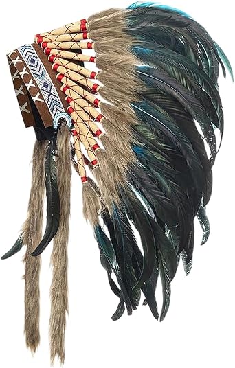 Indian Feather Headdress for Men and Women, American Chief Indian Native Hat, Cosplay Costume Accessories for Halloween Carnival Role Play Themed Party