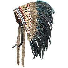 Indian Feather Headdress for Men and Women, American Chief Indian Native Hat, Cosplay Costume Accessories for Halloween Carnival Role Play Themed Party