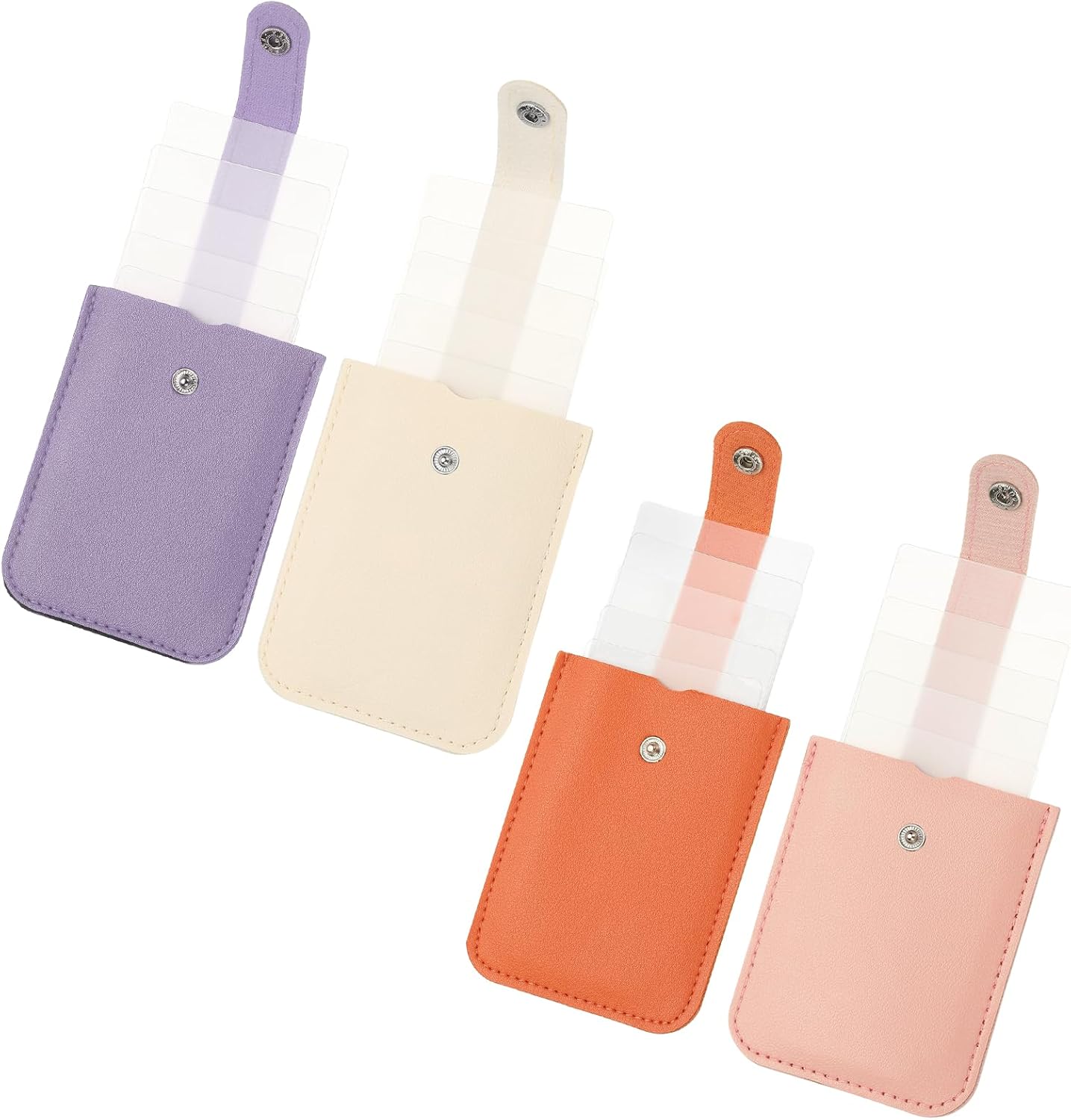 PATIKIL 4Pcs Slim Minimalist Wallet, Leather Pull-Out Front Pocket Wallets Credit Card Holder for Women and Men, White/Purple/Pink/Orange