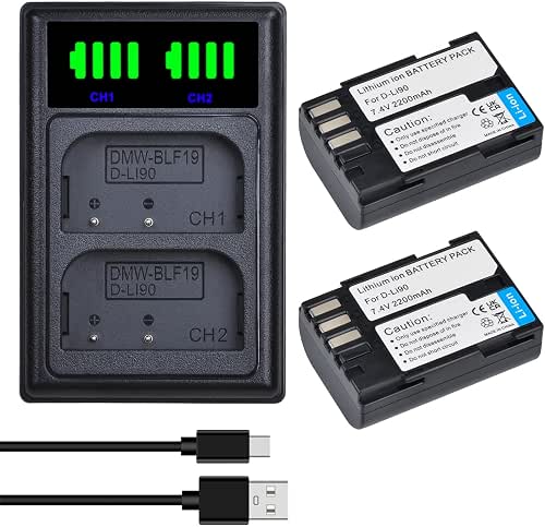 Tectra 2-Pack D-Li90 DLI90 Battery and LED Dual Charger for