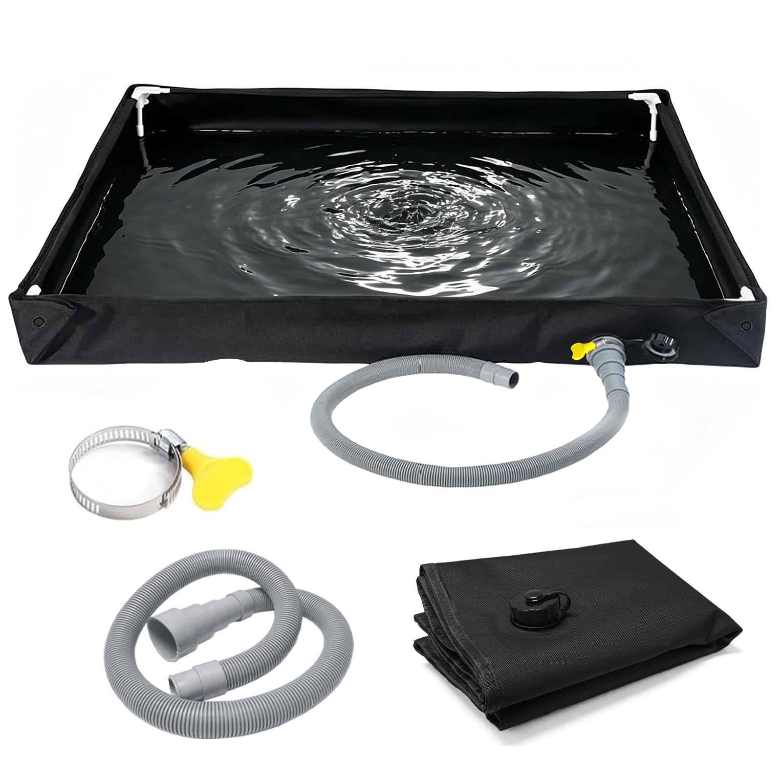 Receveur de douche portable - Base de douche pliable - Bac de douche pliable - Avec tuyau de vidange - 80 x 80 x 10 cm - Oxford durable - Imperméable - Sol de tente - Pour camping - Pour douche