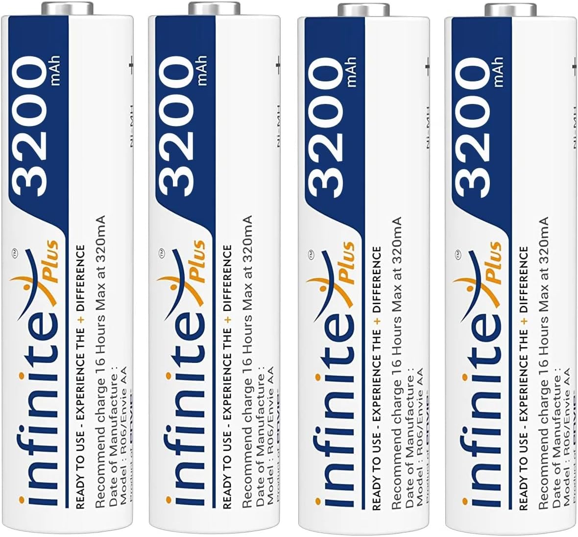 Envie Infinite Plus AA High Capacity (3200mAh) Ni-MH Rechargeable Ready to Use Battery Pack of 4