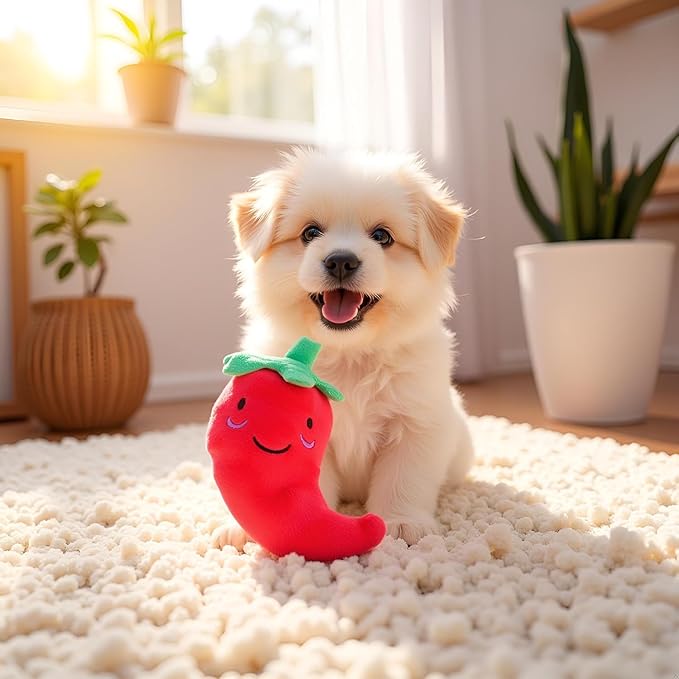 Juguetes de tela chillones para perros pequeños - Chile, berenjena y maíz miniatura 7