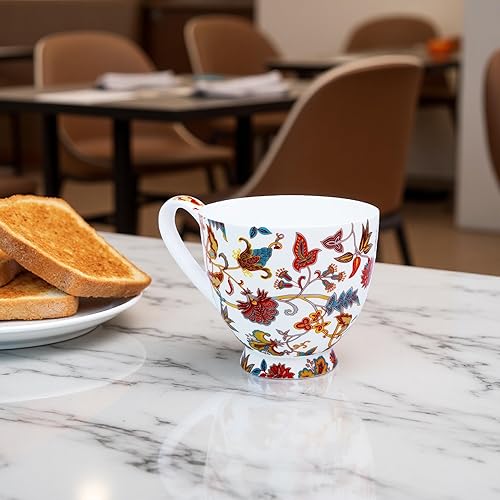 Miniatura 5 de Tazas florales de 16 onzas, taza de café de porcelana de hueso, taza de café, taza de café, regalo para amigo, colega, papá, mamá (rojo)