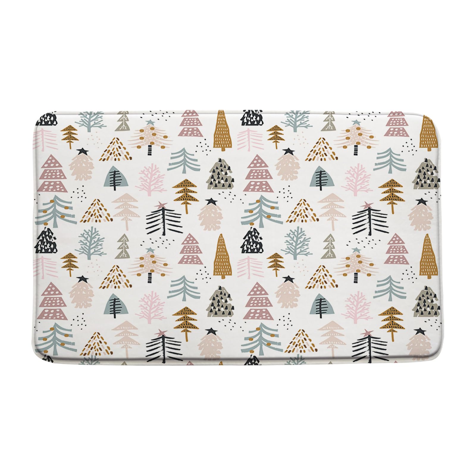 Christmas Bath Rug Pink Blue Brown Xmas Tree Forest Snowflake Winter Cute 17 8x29 5 InchBath Mat for