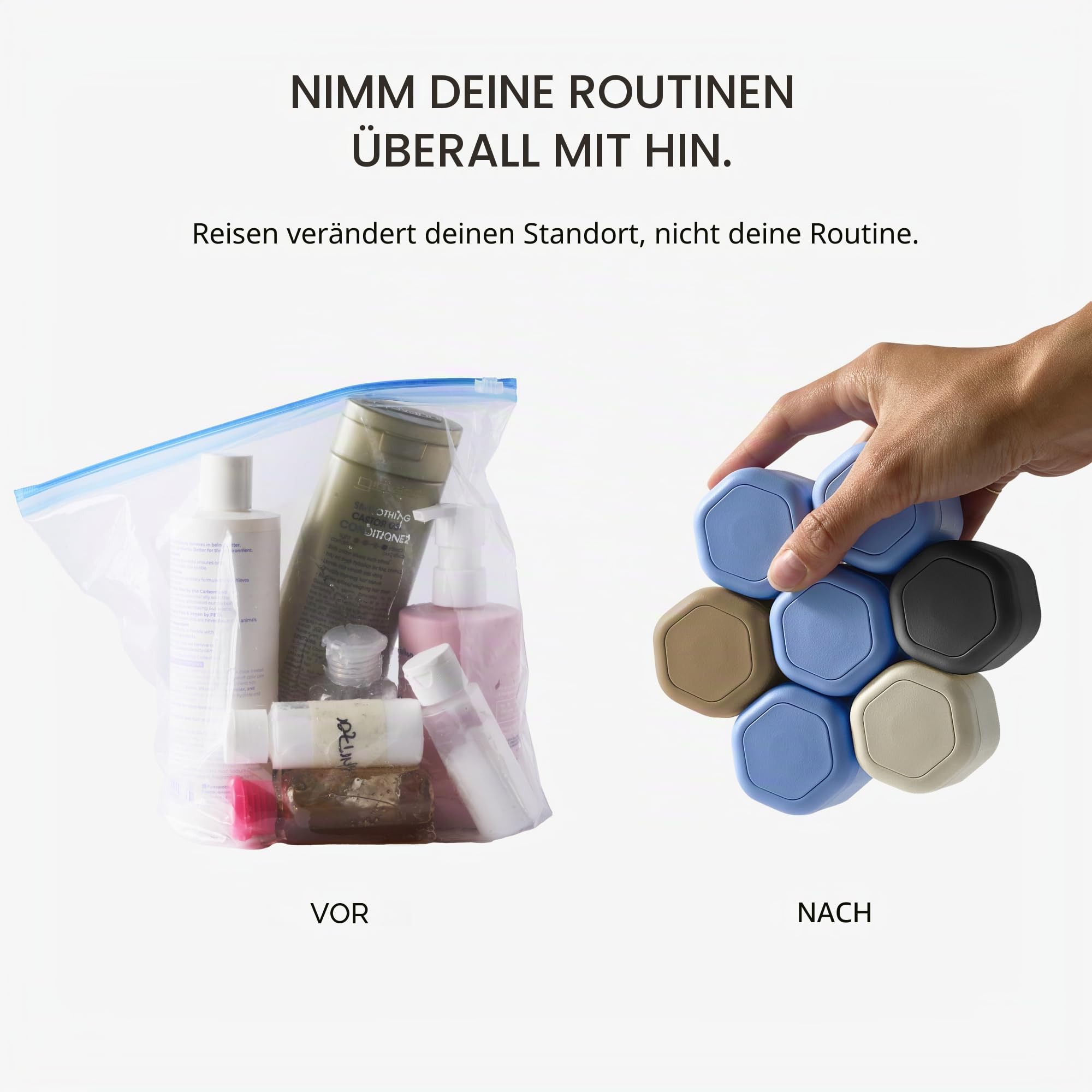 Cadence Reisebehälter – Core Hautpflege-Set – magnetische Behälter mit Deckel, 2 kleine (15,9 g) und 3 mittelgroße (37,4 g) – Reiniger, Feuchtigkeitscreme, Serum, Make-up-Entferner und
