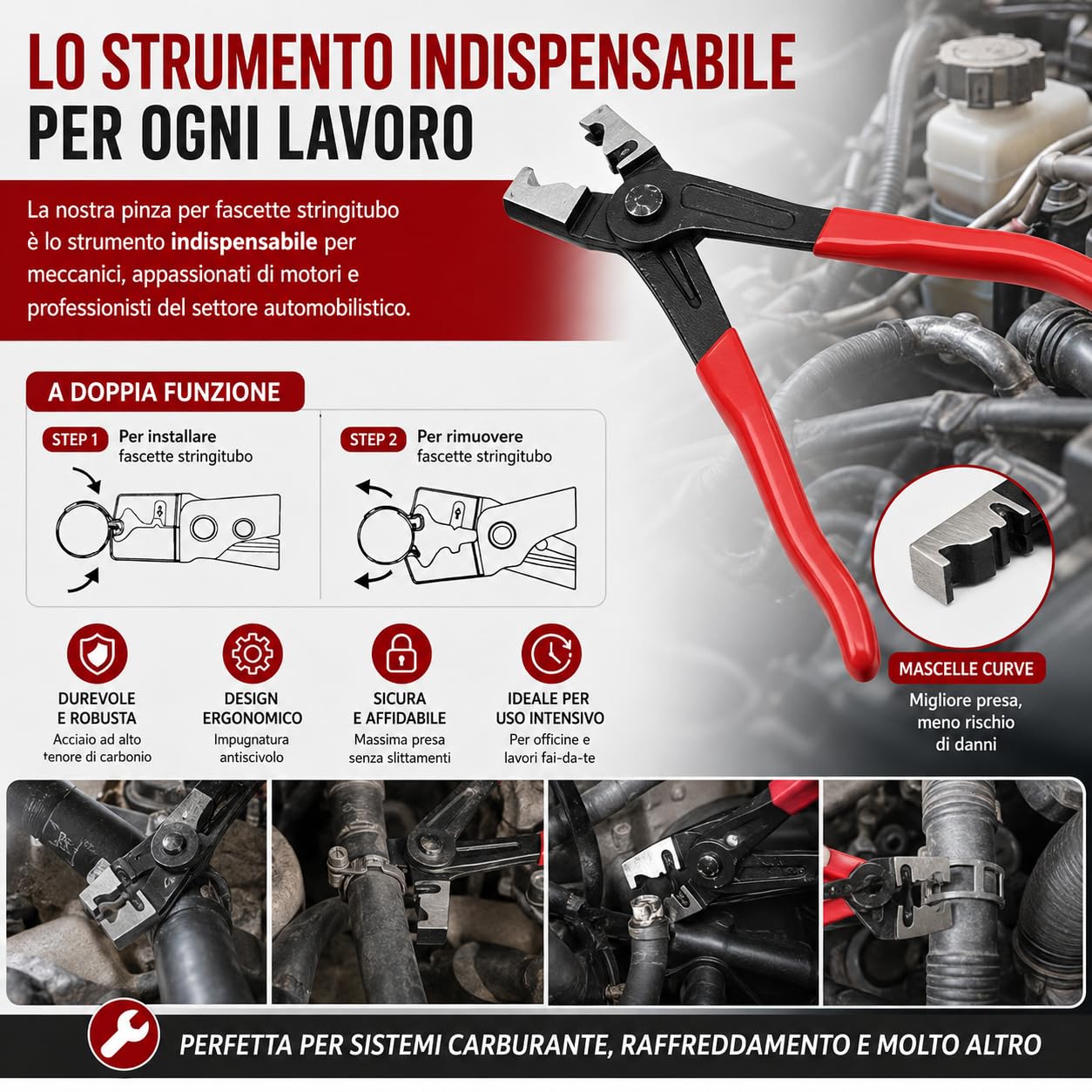 Pinza per Fascette Stringitubo Clic-R, 17 cm – Pinze Angolari Professionali in Acciaio, Impugnatura Antiscivolo, per Riparazioni Auto, Tubi Carburante, Manutenzione Meccanica