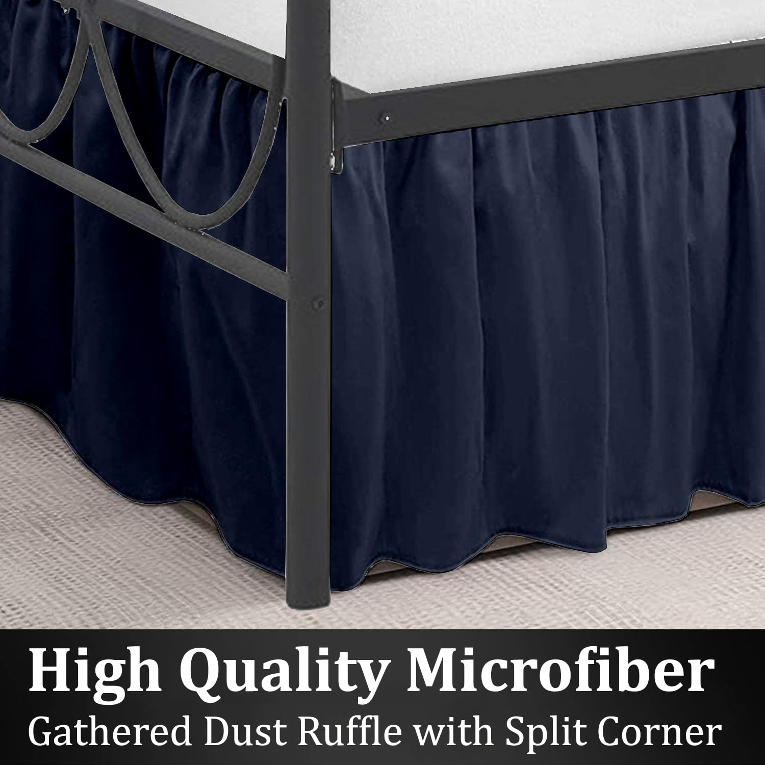 SKY BEDDINGS Queen Ruffled Bed Skirt, Split Corners, 18" Drop, Navy Blue 2