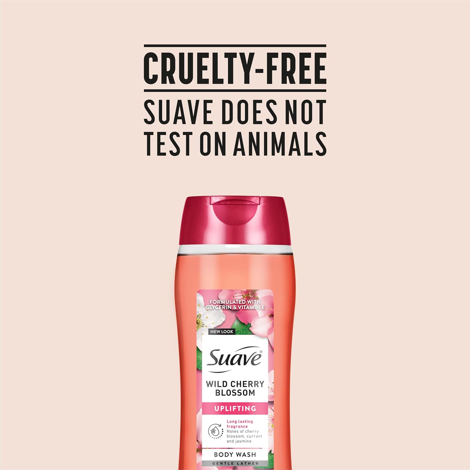 Suave Moisturizing Body Wash, with Wild Cherry Blossom and Vitamin E Extract, No Parabens, No Phtahaltes, 18 Oz Pack of 6