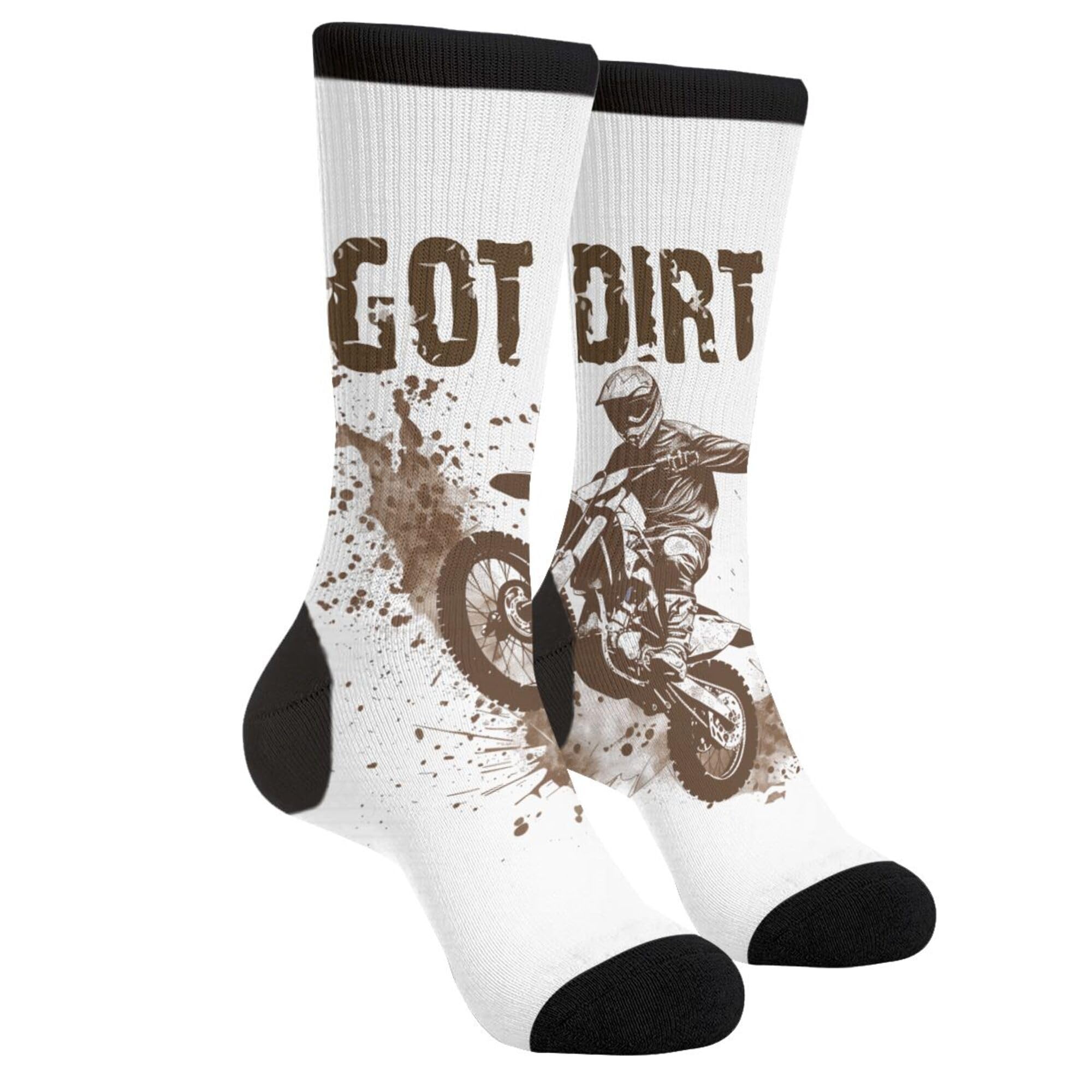 FWSXIVN Got Dirt Bike Motorcross Racing Casual Cool 3D Printed Novelty Graphic Crew Tube Socks - Black, Men: 7.5-12, Women: 5.5-10