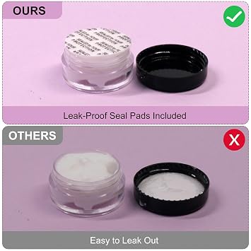 SumDirect 5 Gram Cosmetic Containers - 100Pcs Sample Jars with Lids, Small Plastic Makeup Sample Containers with 10Pcs Organza Bags and a Scoop