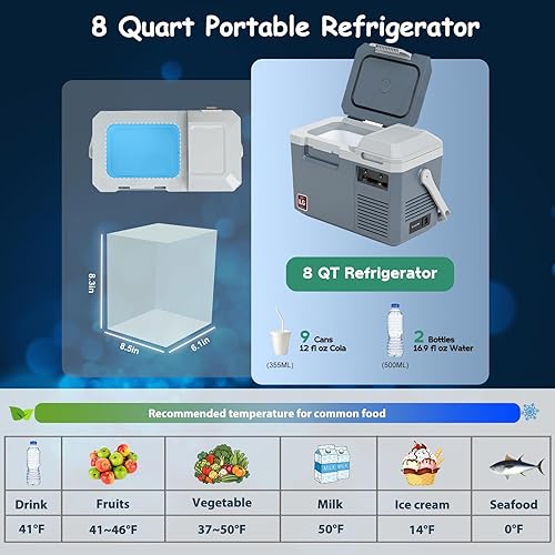 Miniatura 2 de Alpicool LGMP8 - Refrigerador portátil de 8 cuartos de galón y 12 voltios para automóvil, congelador de -4 F  122 F, para pesca, campamento,