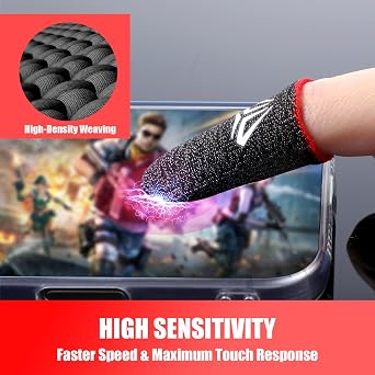 Qianyu 4 Pack Finger Sleeves for Gaming Thumb Sleeves Mobile Finger Protector Anti Sweat Ultra Thin Compression Support Mobile Gaming Stabilizer Fit All Touchscreen Devices(4)