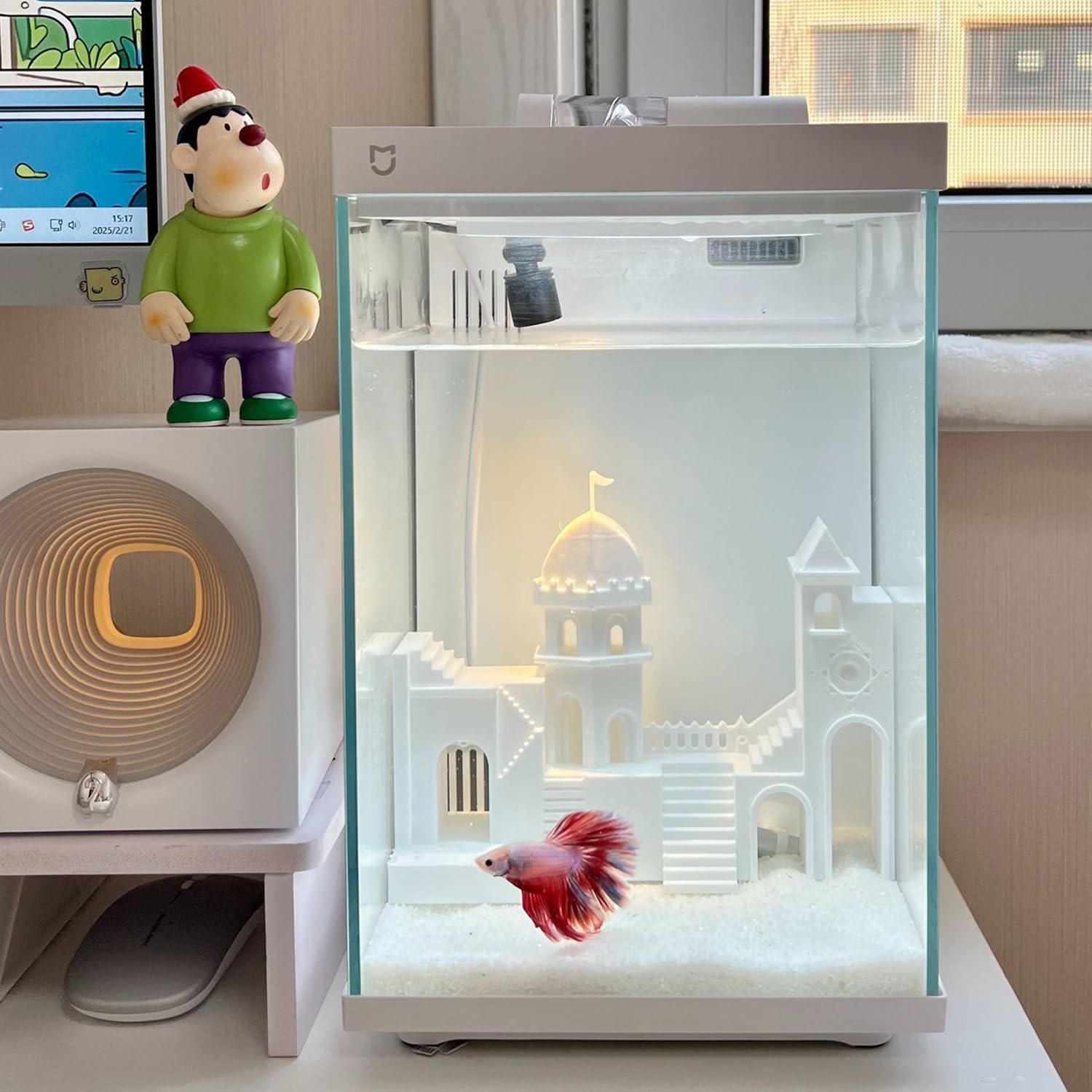 Aquarium Castle Decoration Fish Tank Corner Castle Cave Hideouts House Supplies Accessories Aquarium Undergravel Tunnel Hide Cave Decor for Betta Fish, Guppy, Shrimp Ornament (Pink, L)