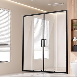 VEVOR Semi-Frameless Shower Door, 57.8-59 W x 70 H in, Double Sliding Gl...