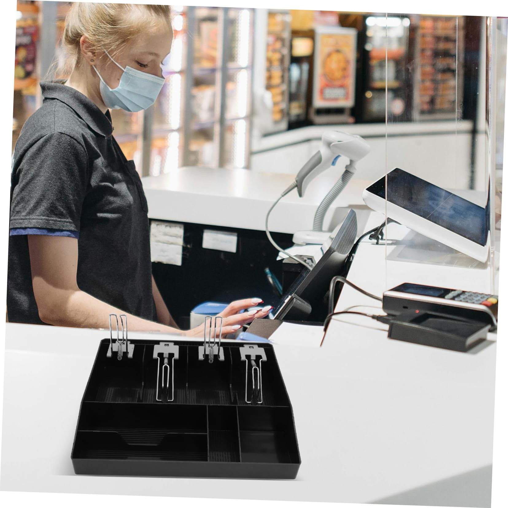 Lurrose Schwarze Kassenschublade aus Abs und Metall mit Drei Geldscheinfächern und Münzorganisation für Einzelhandel und Geschäfte