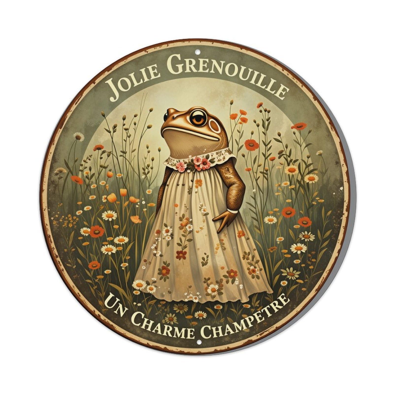 Frog In Floral Dress Garden Scene Metal Tin Sign Vintage Garden Bedroom Cafe Bar Man Cave Home Wall Decor Metal Poster 8x8 inches