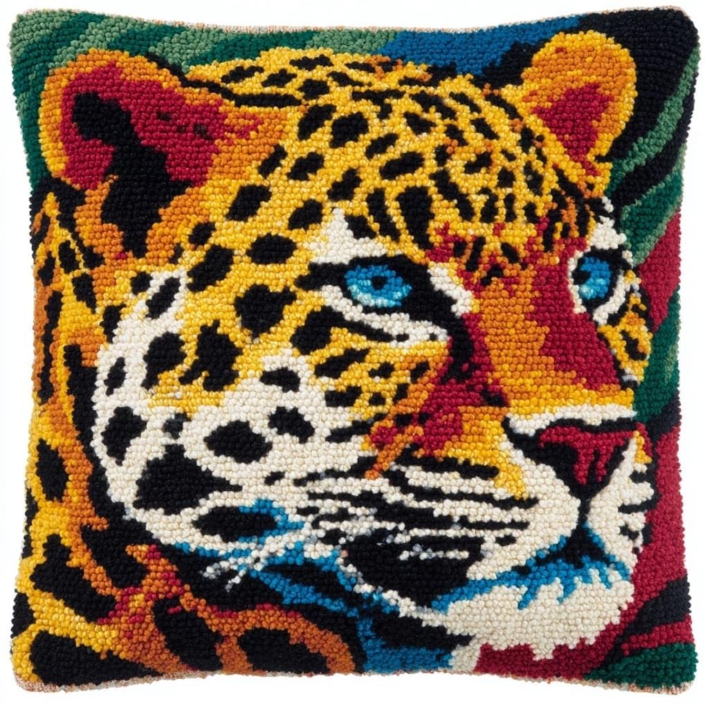 AxiangziK Latch Hook Needlecraft Pillow Kit 43x43cm,Animal Leopard