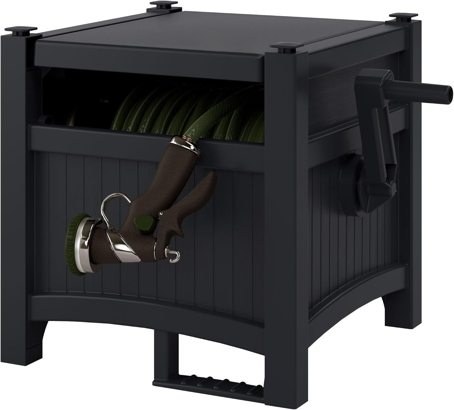 100 ft. Hideaway Hose Reel, Gray,Black - Stores Up to 100ft of 5/8" Vinyl Hose, Durable Resin Construction, No Assembly Required (21"W x15.5"D x16"H) (Black)