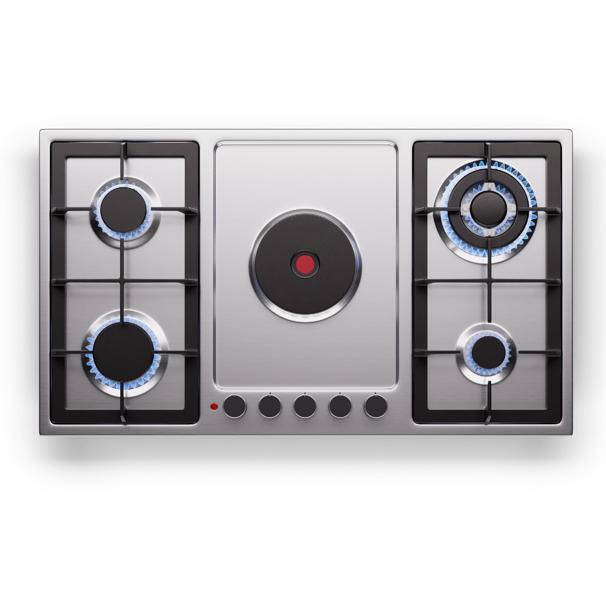 Klarstein MultiChef 5 Plaque De Cuisson Gaz Et Électrique, 4 Brûleurs Gaz & 1 Électrique, 10.1Kw, Acier Inoxydable, Allumage & Arrêt Automatique, Sécurité Enfants, Compacte 87X8X50Cm