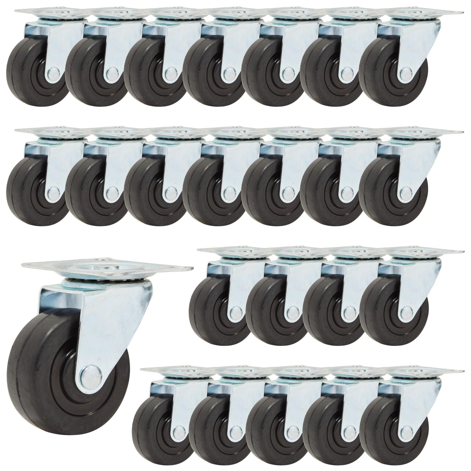 Stockroom Plus Lot de 24 roulettes pivotantes de 5,1 cm avec base en caoutchouc avec plaque supérieure et roulement pour un déplacement en douceur